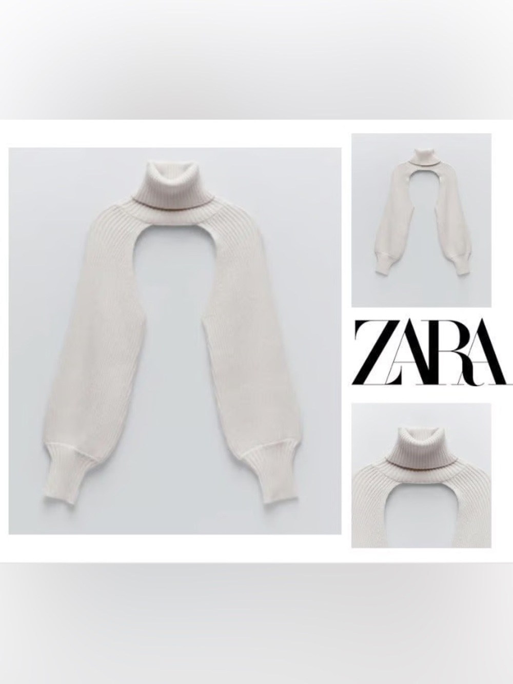 Zara Ivory Cutout Turtleneck Sleeve Overlay